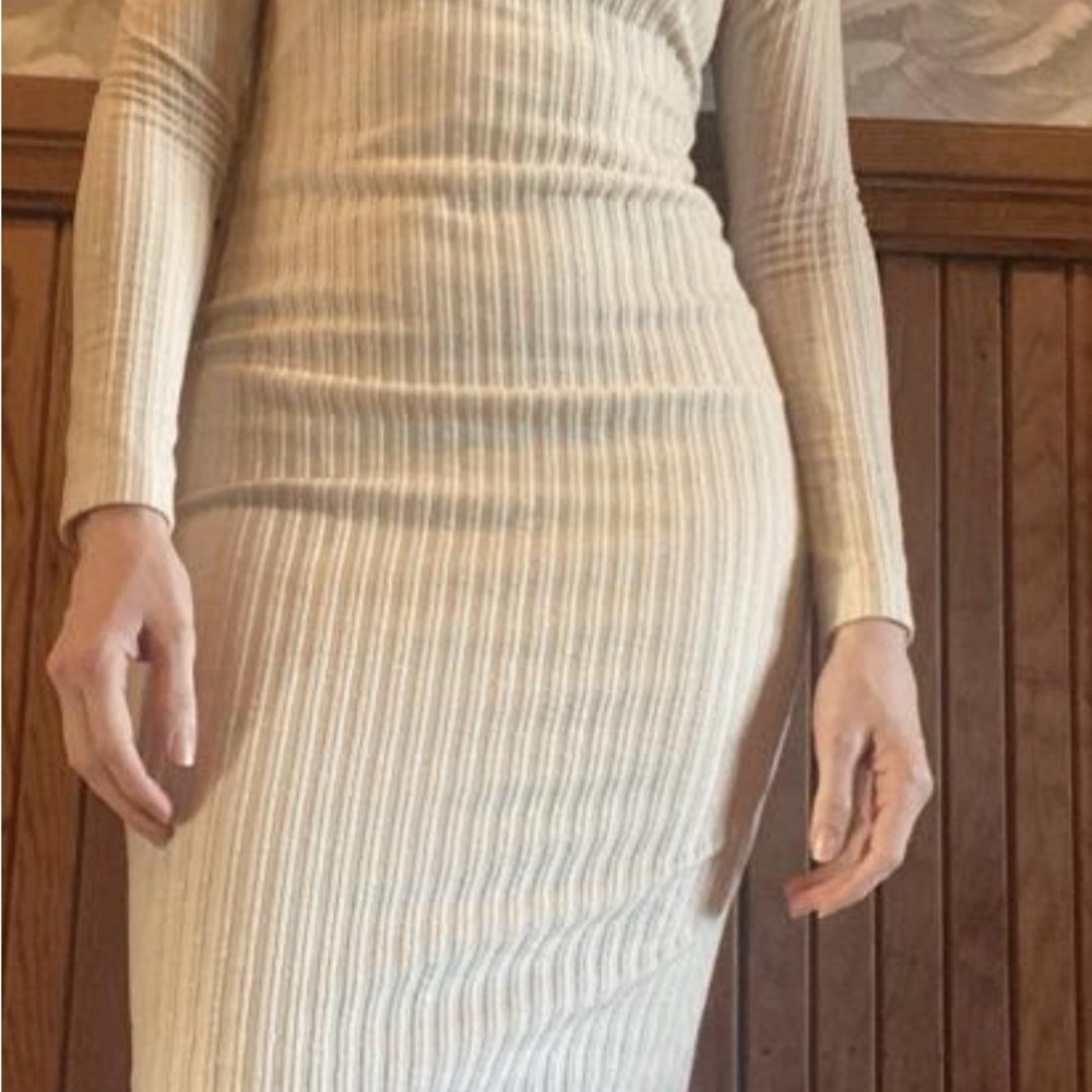 Steve Madden Beige Ribbed Midi Dress - Picture 3 of 5